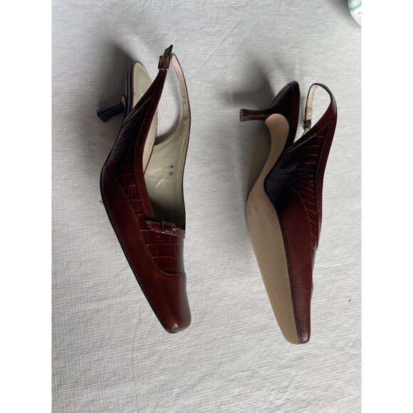 Talbots Womens Luca Brown Leather Slingback Heels 9M Made In Spain - Picture 3 of 11